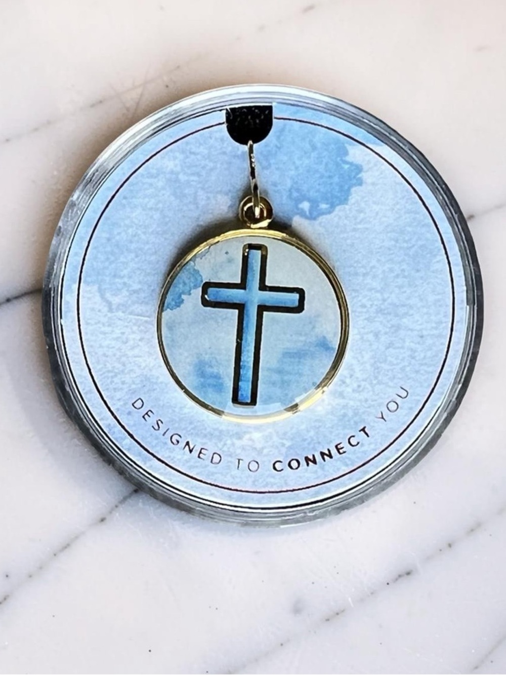 Alex and Ani Sterling Silver/Gold-Tone Cross Charm with Light Blue Enamel